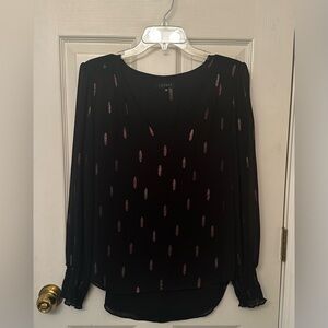 1 State smocked sleeve V-neck copper foil leaf pattern